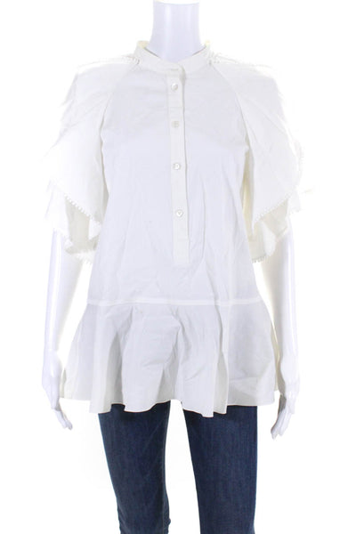 Oscar de la Renta Women's Round Neck Ruffle Peplum Blouse White Size 6