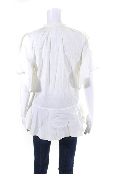 Oscar de la Renta Women's Round Neck Ruffle Peplum Blouse White Size 6