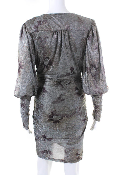 Ba&Sh Womens Metallic Ruffled Long Sleeve Ruched Side Zipped Dress Silver Size S