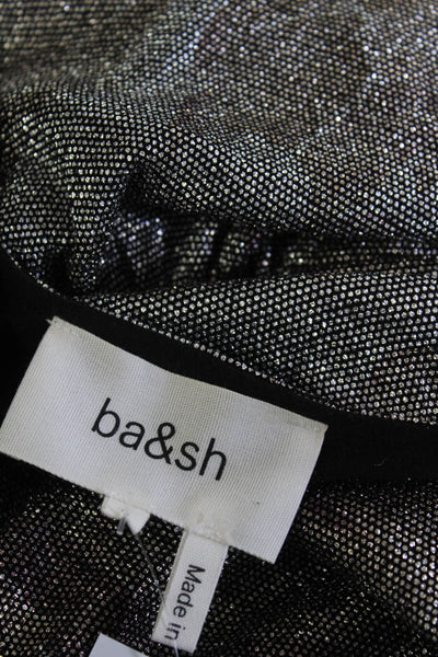 Ba&Sh Womens Metallic Ruffled Long Sleeve Ruched Side Zipped Dress Silver Size S