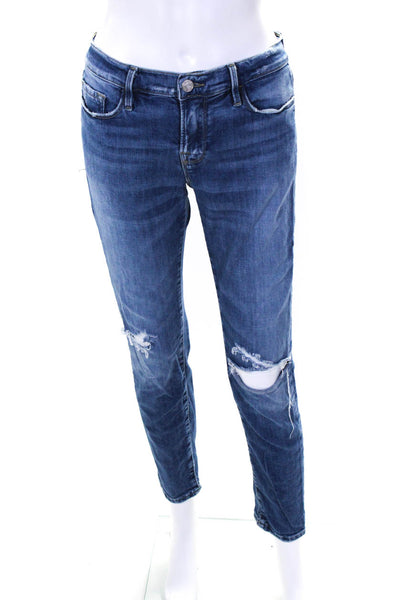 Frame Womens Le Garcon Ripped Skinny Leg Jeans Blue Cotton Size 24