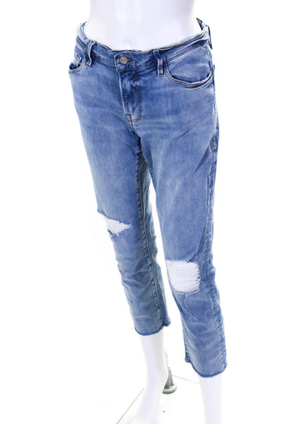 Frame Womens Distressed Le Garcon Skinny Leg Jeans Blue Cotton Size 27