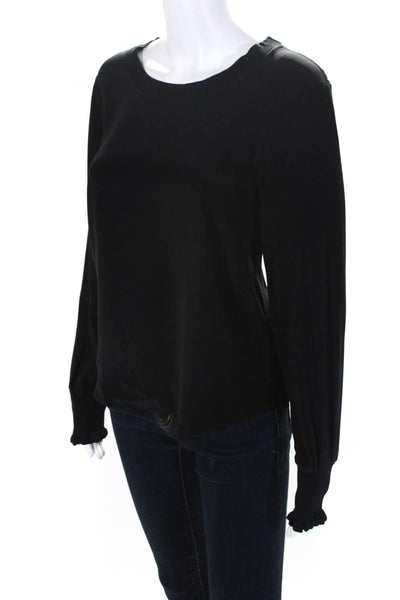 Cinq A Sept Womens Silk Ruffled Long Sleeves Blouse Black Size Small