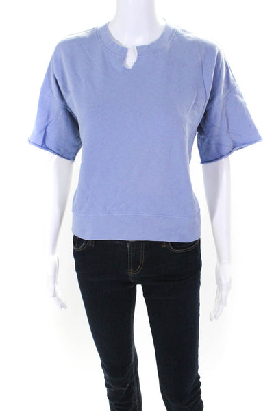 Leallo Womens Short Sleeves Sweatshirt Blue Cotton Size Extra Small