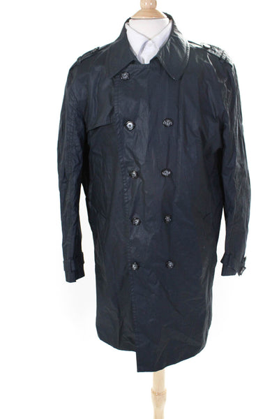 Gallotti Mens Cotton Button Collared Long Sleeve Darted Raincoat Blue Size EUR56