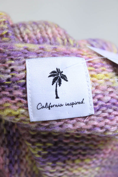California Inspired Women V Neck Oversize Crop Sweater Pink Purple Yellow Medium
