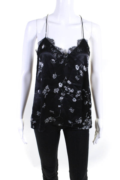 Cami NYC Womens Lace Trim Floral Satin Racerback Cami Tank Top Black Size Small