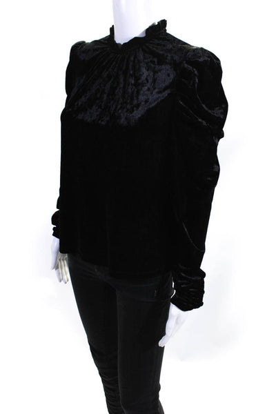 Wayf Womens Long Sleeve Velvet Frill Neck Top Blouse Black Size Small