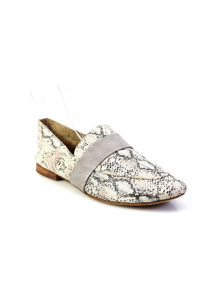 Kaanas Womens Leather Snakeskin Print Slide On Loafers White Size 9