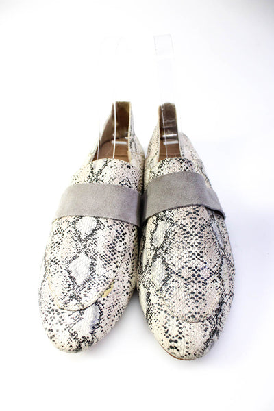 Kaanas Womens Leather Snakeskin Print Slide On Loafers White Size 9