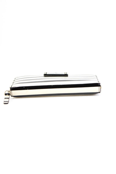 Kate Spade New York Womens Patent Leather Striped Wallet White Black