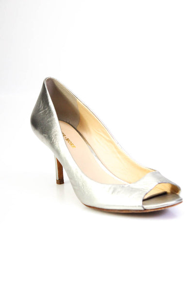 Shoes + More Womens Leather Open Toe Slide On Pumps Silver Size 8.5 B