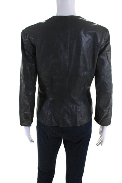 Yolacolon Womens Leather Long Sleeve One Button Blazer Jacket Gray Size 35