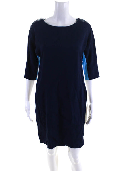 Lisa Perry Womens Color Block 3/4 Sleeve Shift Dress Navy Blue White Size 6