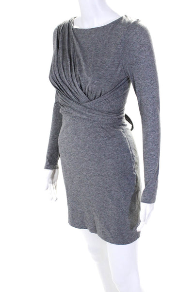 Tibi Womens Gray Cotton Tie Front Zip Back Long Sleeve Shift Dress Size XS