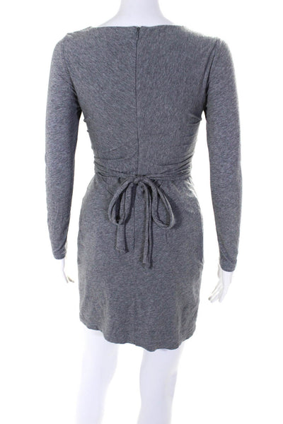 Tibi Womens Gray Cotton Tie Front Zip Back Long Sleeve Shift Dress Size XS