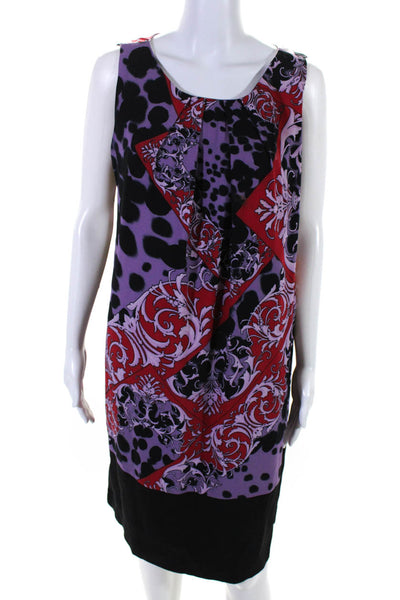 Versace Collection Womens Back Zip Scoop Neck Abstract Dress Black Purple IT 50