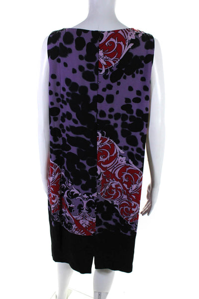 Versace Collection Womens Back Zip Scoop Neck Abstract Dress Black Purple IT 50