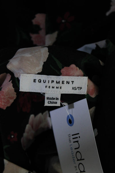Equipment Femme Women's Floral Long Sleeve Button Up Shirt Dress Black Size XS
