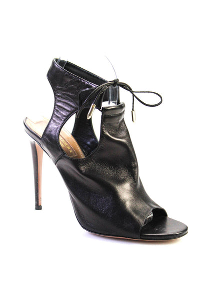 Aquazzura Womens Open Toe Lace Up Stiletto Sandals Black Leather Size 39 9