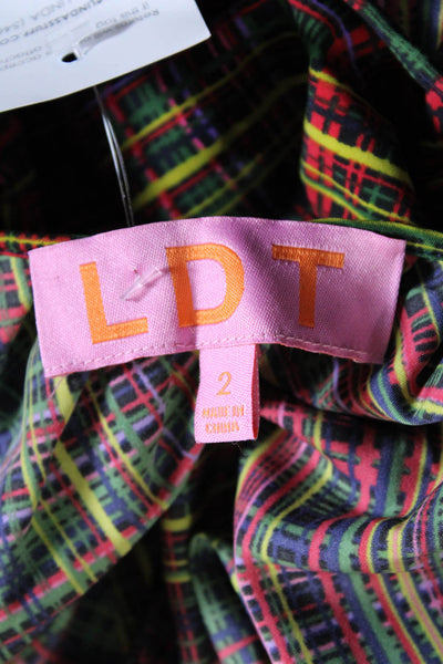LDT Women's Round Neck Long Sleeves Drop Waist Mini Dress Multicolor Size 2