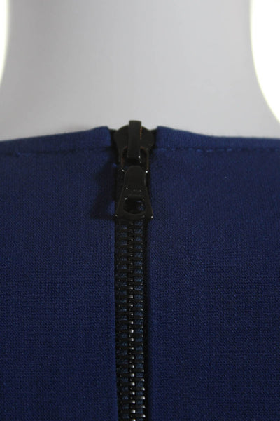 Sandro Women's Round Neck 3/4 Sleeves Lace Trim Mini Dress Blue Size 1
