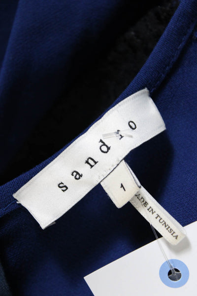 Sandro Women's Round Neck 3/4 Sleeves Lace Trim Mini Dress Blue Size 1