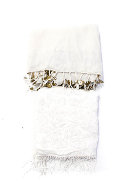 Echo Bajra Womens White Ivory Silk Cashmere Tassel Hem Shawls Size OS Lot 2