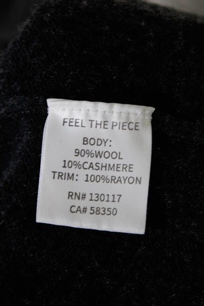 Feel The Piece Womens Grosgrain Lattice Sleeve V Neck Sweater Gray Wool XS/S