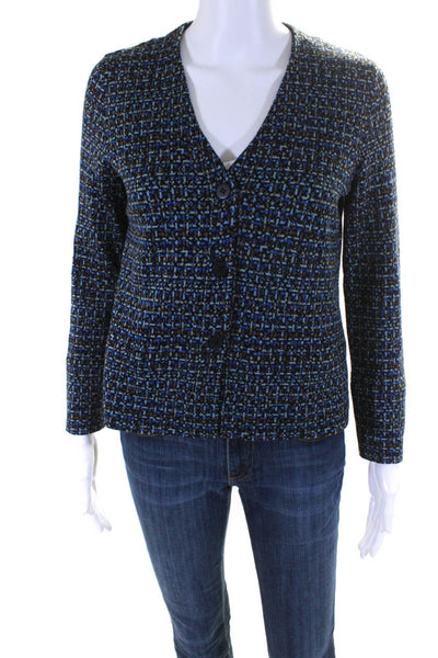 COS Womens Wool Textured Striped Buttoned Long Sleeve Cardigan Blue Size S