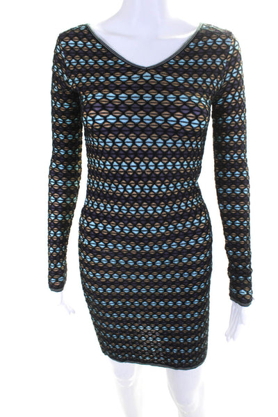 Missoni Womens Geometric Print Long Sleeved Knit Dress Black Purple Blue Size 4