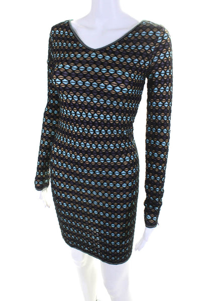 Missoni Womens Geometric Print Long Sleeved Knit Dress Black Purple Blue Size 4