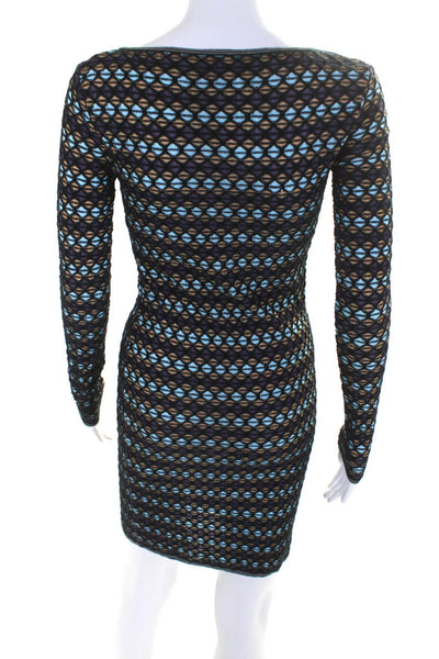 Missoni Womens Geometric Print Long Sleeved Knit Dress Black Purple Blue Size 4