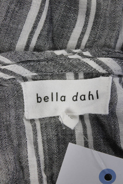 Bella Dahl Womens Striped V Neck Short Sleeved Shirt Blouse Gray White Size XS