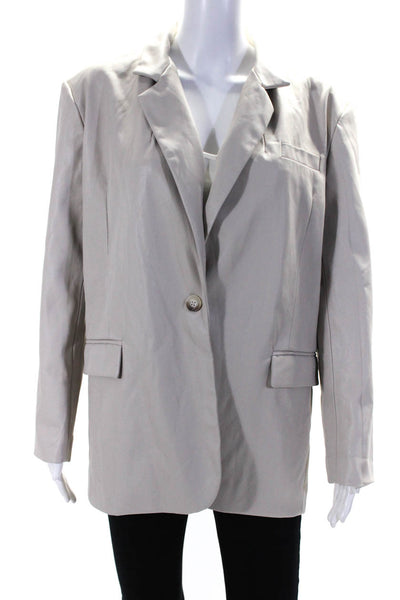 Blank NYC Womens Faux Leather One Button Blazer Jacket Beige Size Medium
