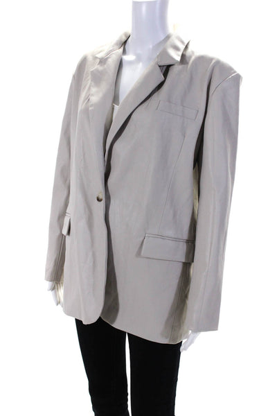 Blank NYC Womens Faux Leather One Button Blazer Jacket Beige Size Medium