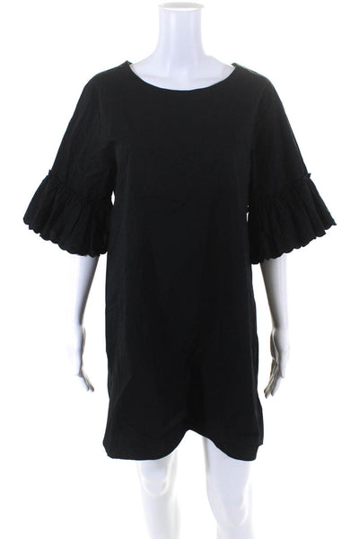 See by Chloe Womens Ruffled Short Sleeve Pullover Mini Shift Dress Black Size 40