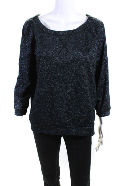 Marc By Marc Jacobs Womens Metallic Boat Neck 3/4 Sleeve Sweatshirt Blue Size S