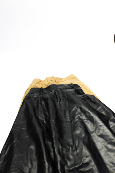Zara Womens Faux Leather Flared Skirt Wide Leg Pants Black Brown Size S 2 Lot 2