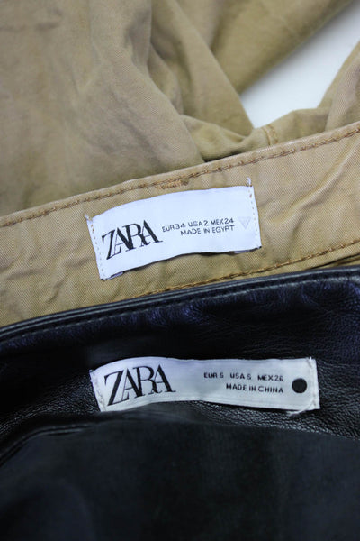 Zara Womens Faux Leather Flared Skirt Wide Leg Pants Black Brown Size S 2 Lot 2