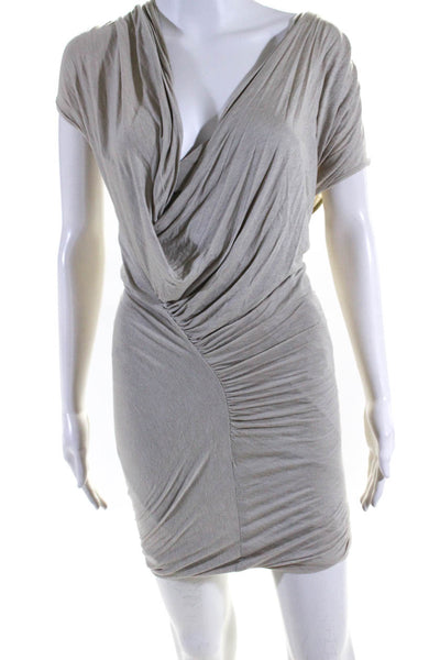 Maje Womens Draped Gathered Jersey Sleeveless Sheath Dress Beige Size 1