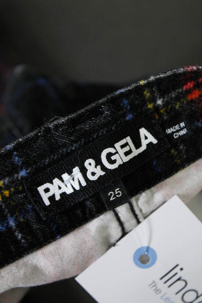 Pam & Gela Women's Four Pockets Straight Leg Pant Plaid Size 25