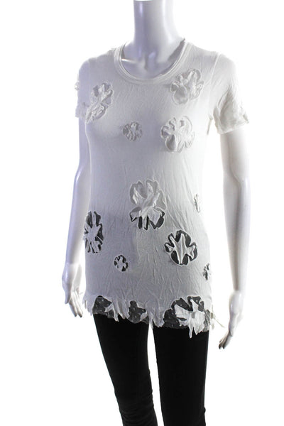 RED Valentino Womens Short Sleeve Sheer Lace Trim T-Shirt Blouse White Size XS