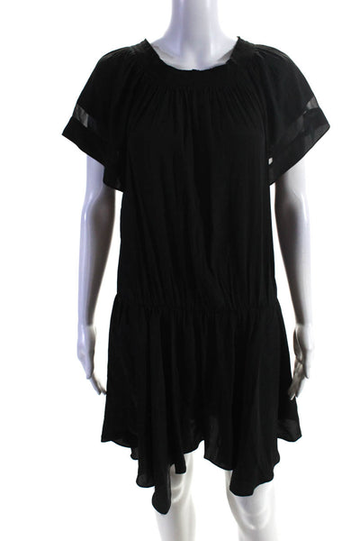 Ramy Brook Womens Silk Short Sleeve Elastic Pullover Mini Dress Black Size Small