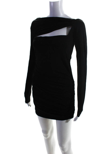 Pierre Balmain Womens Long Sleeve Cut Out Ruched Mini Dress Black Size 28/42