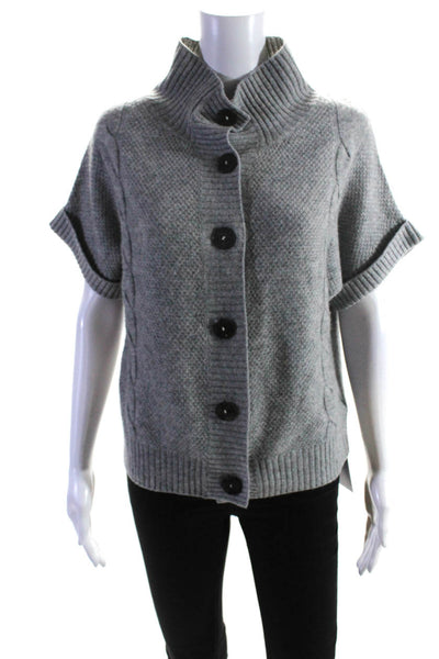 Pure Cashmere Womens Cable Knit Button Down Cardigan Sweater Gray Size Small