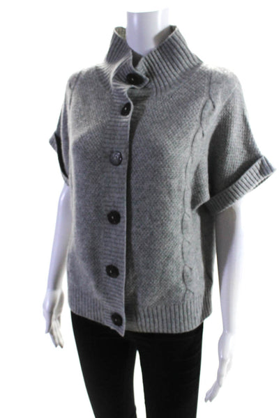 Pure Cashmere Womens Cable Knit Button Down Cardigan Sweater Gray Size Small