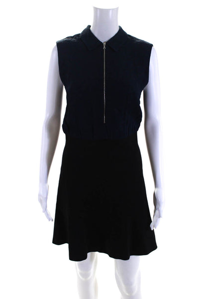 Sandro Paris Womens Colorblock 1/2 Zip Sleeveless Flared Dress Blue Black Size S