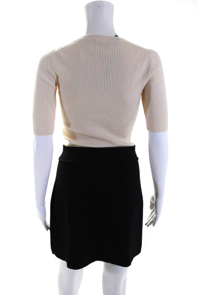 Theory Womens Wool Knit Colorblock Flared Hem Sweater Dress Beige Black Size PP