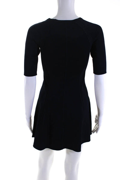 A.L.C. Womens Tight-Knit Short Sleeve Flared Hem A-Line Dress Navy Blue Size XS